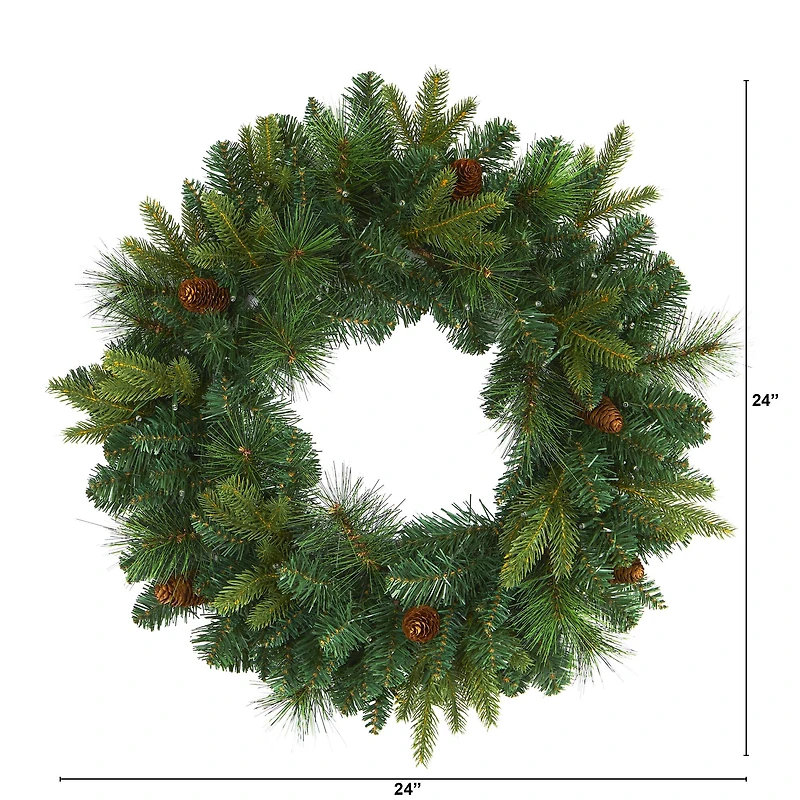 24" LED Mixed Pine Artificial Christmas Wreath