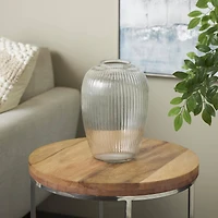 12" Clear Glass Ribbed Fluted Decorative Vase
