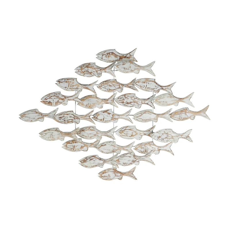 37" White Wood Fish Coastal Wall Decor