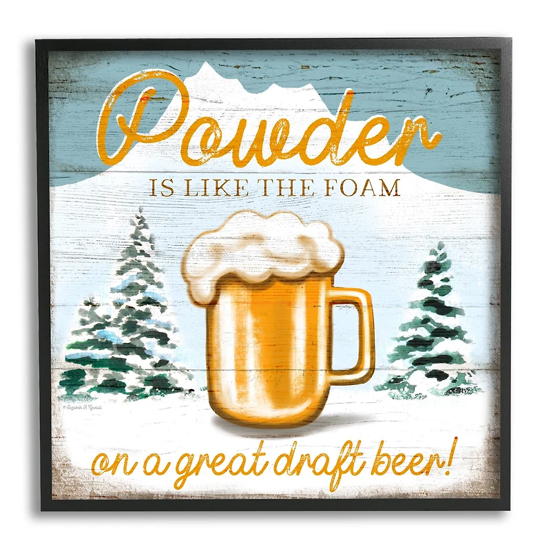 Stupell Industries Powder Like Foam Phrase Winter Mountain Beer Glass Framed Wall Art
