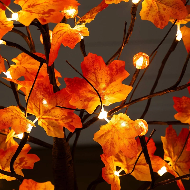 4ft. Pre-Lit Minimalist Autumn Maple Artificial Fall Tree with 56 LED Warm White & Orange Pumpkin Shaped Lights