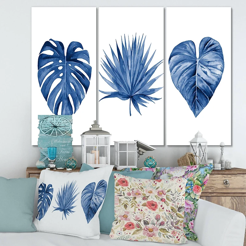 Designart - Classic Blue Tropical Leaves