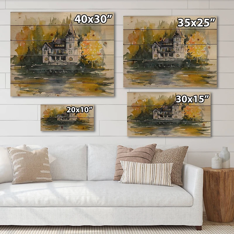 Designart - Castle By The Lake With Autumn Trees