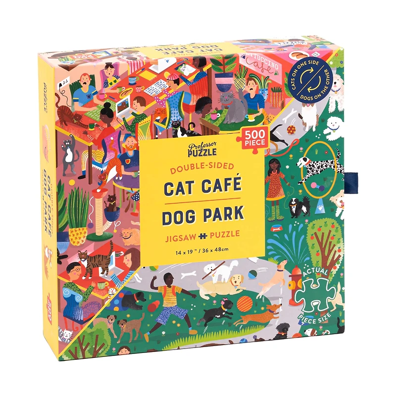 Cat Cafe & Dog Park Double-Sided Jigsaw Puzzle: 500 Pcs