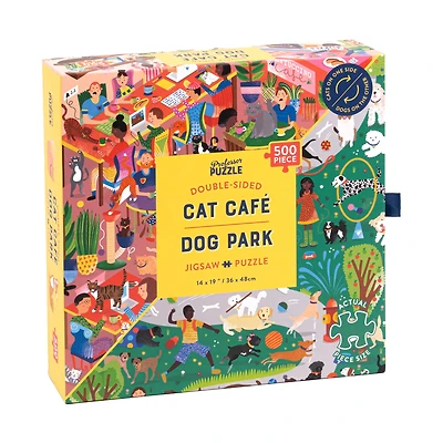 Cat Cafe & Dog Park Double-Sided Jigsaw Puzzle: 500 Pcs