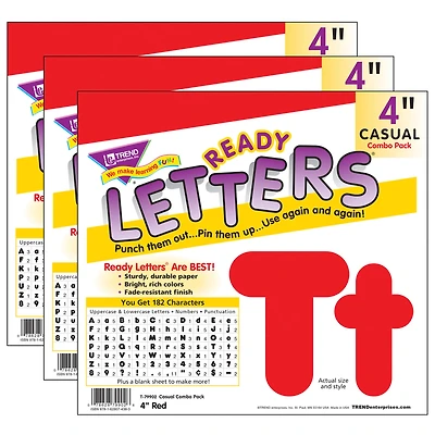 TREND Enterprises® 4" Red Casual Uppercase/Lowercase Combo Pack Ready Letters®, 3 Pack of 182