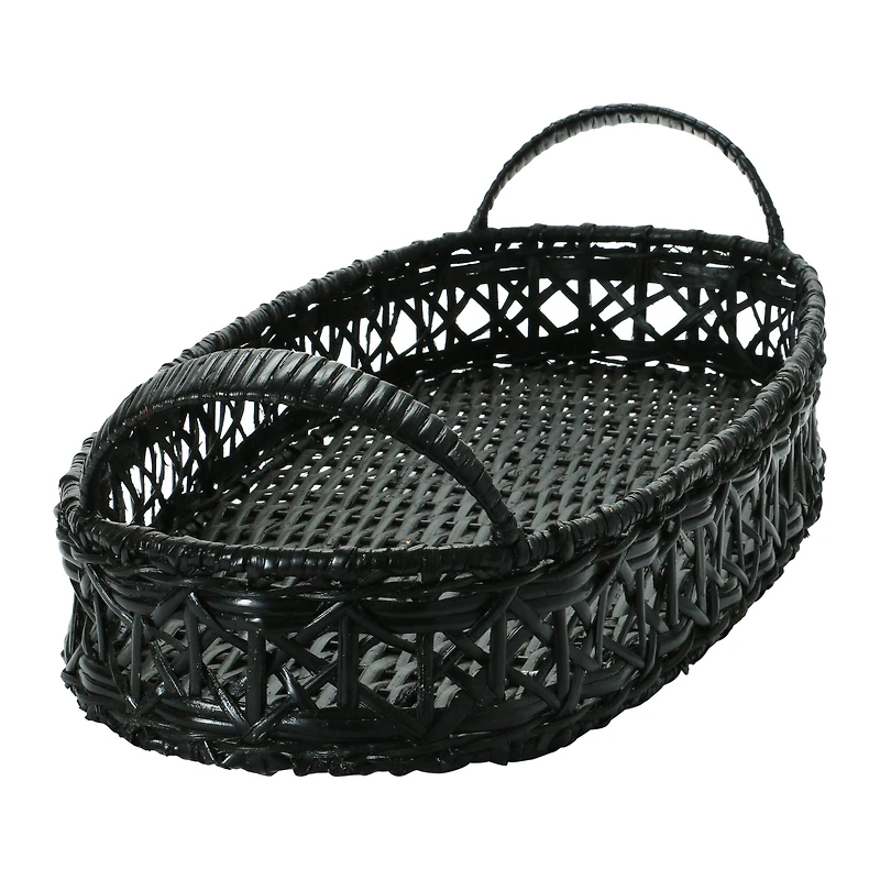 Hello Honey® 2.5ft. Black Hand-Woven Rattan Tray with Handles