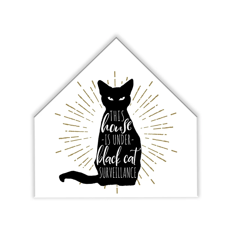 Black Cat House Shaped Canvas Wall Art