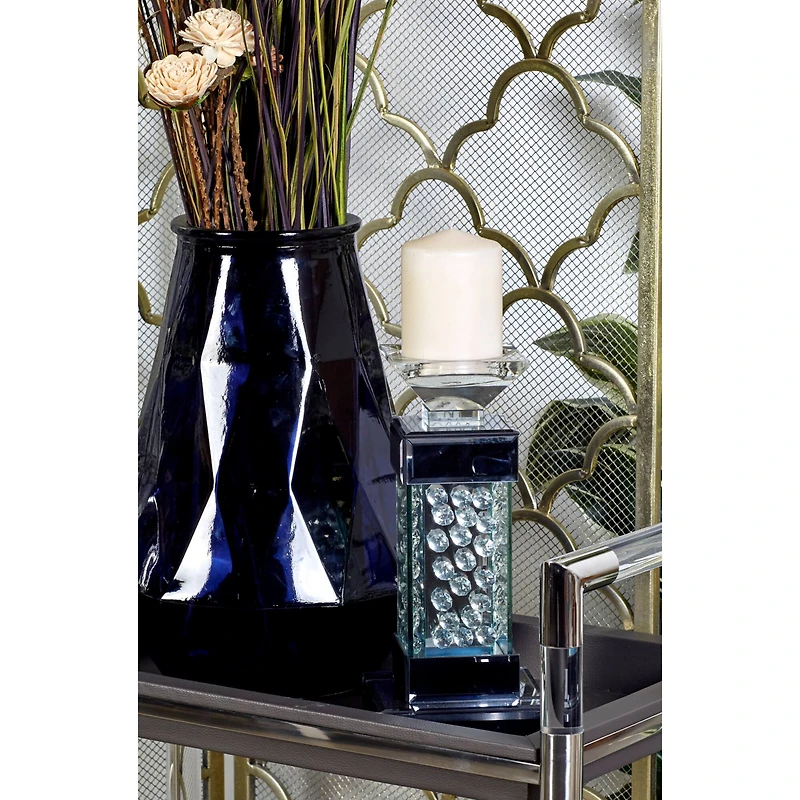 11" Clear Mirror Glam Candlestick Holder
