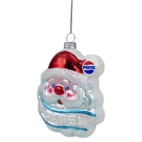 4.5" Blue & Red Glittered Santa Claus Head Pepsi Christmas Ornament