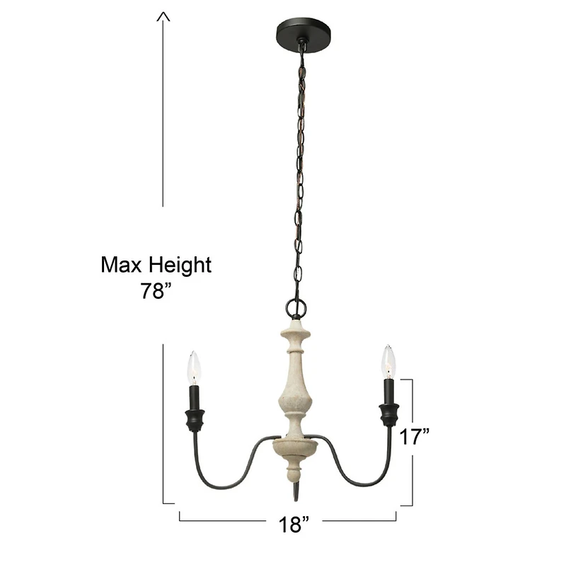 Hello Honey® Robert Stevenson Lighting Magnolia 18.5" Matte Black 3-Light White Washed Wood and Metal Chandelier