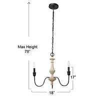Hello Honey® Robert Stevenson Lighting Magnolia 18.5" Matte Black 3-Light White Washed Wood and Metal Chandelier