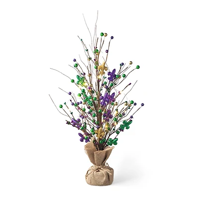 Glitzhome® 21" Lighted Mardi Gras Fleur-de-Lis & Berry Table Tree