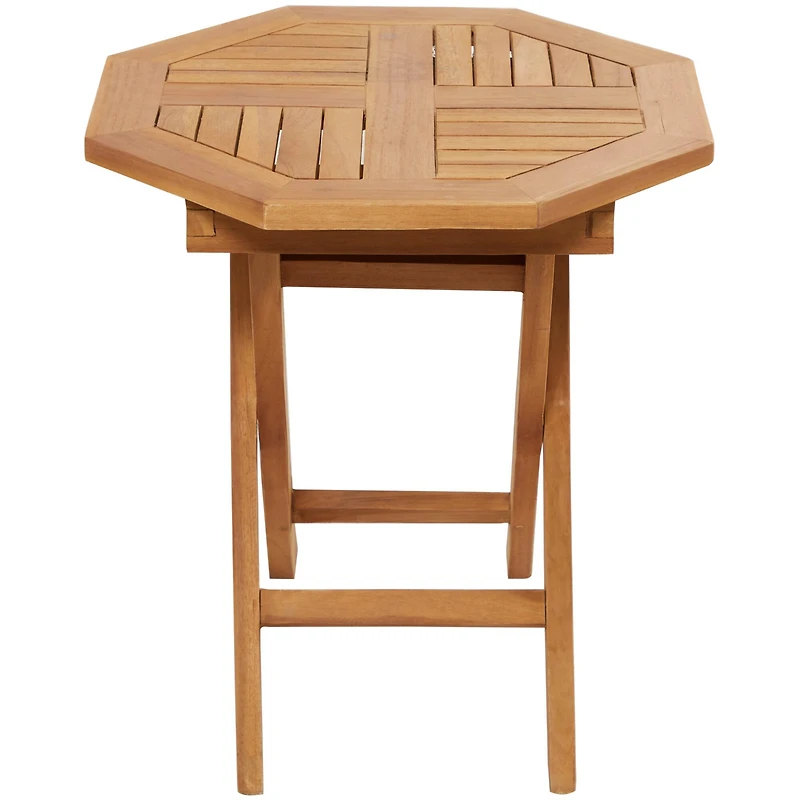 20" Brown Teak Wood Slatted Outdoor Accent Table