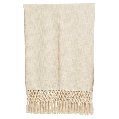 Hello Honey® Cream Woven Cotton Throw Blanket with Crochet & Fringe