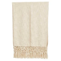 Hello Honey® Cream Woven Cotton Throw Blanket with Crochet & Fringe