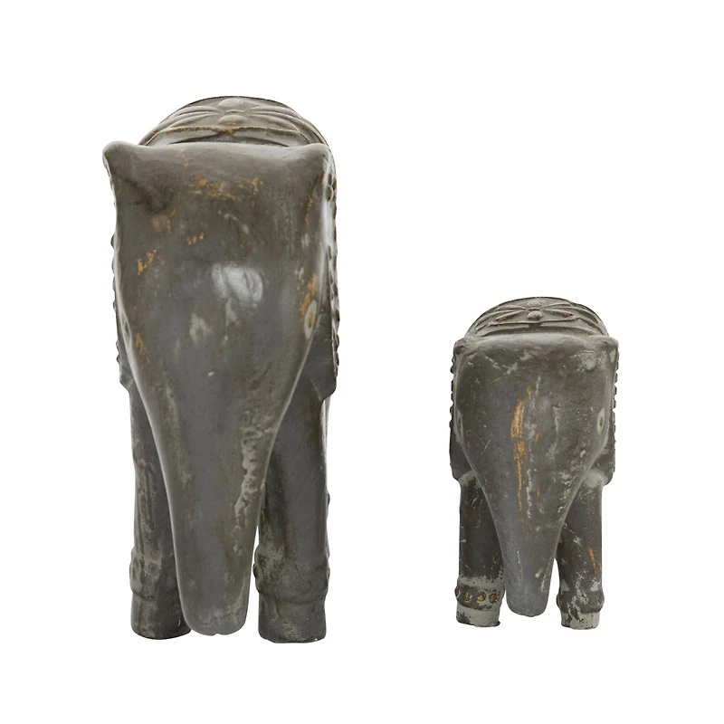Brown Ceramic Eclectic Elephant Sculpture Set
