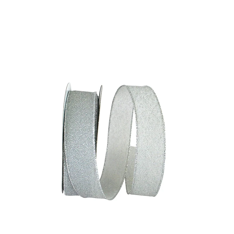 JAM Paper 1.5" x 20yd. Silver Sparkle Glimmer Radiance Wired Edge Ribbon