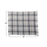 Hello Honey® Gray, Gold & White Plaid Brushed Cotton Flannel Throw with Fringe