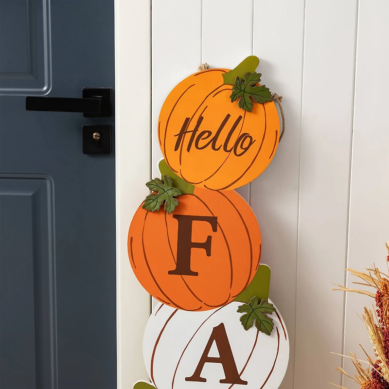Glitzhome® 41.75" Fall and Christmas Double-Sided Wooden Pumpkin and Ornament Porch Sign
