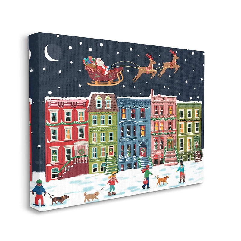 Stupell Industries Snowy Christmas Town Santa Overhead Canvas Wall Art