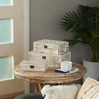 Distressed White Wooden Filigree Decorative Box Set