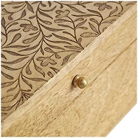 Brown Mango Wood Scroll Handmade Storage Box with Vine Carvings & Gold Accents, 3ct.