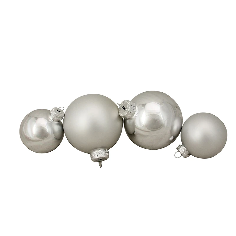 96ct. Silver Shiny & Matte Glass Ball Ornaments