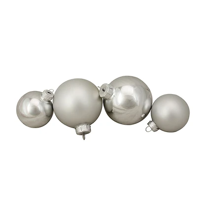 96ct. Silver Shiny & Matte Glass Ball Ornaments