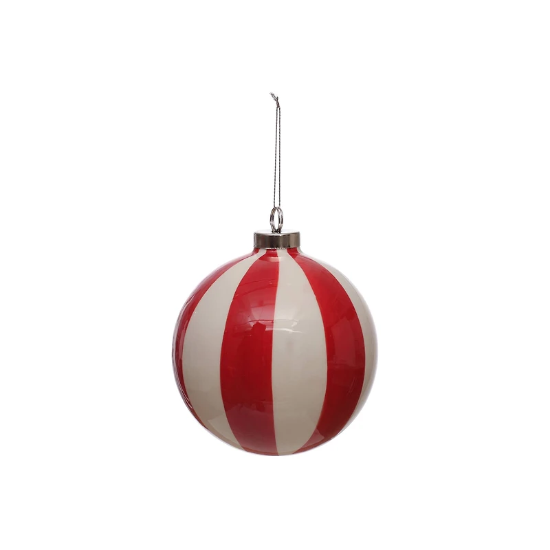 3.75" Red & White Vertical Peppermint Stripes Ceramic Ball Ornament by Ashland®