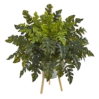 2ft. Holly Fern Plant in Green Planter with Stand