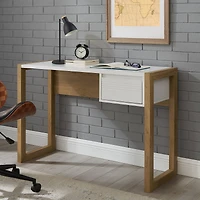 Walker Edison 46" English Oak/Solid White Fluted Drawer Writing Desk