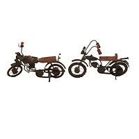Brown Metal Contemporary Motorcycle Sculpture Set