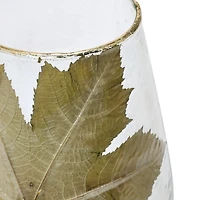Hello Honey® 10" Embedded Papaya Leaves & Foil Edge Handblown Glass Hurricane
