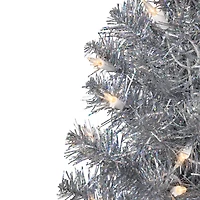 2ft. Pre-Lit Silver Iridescent Tinsel Artificial Christmas Tree, Clear Lights