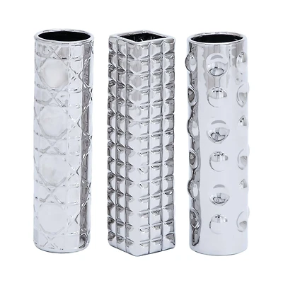 12" Silver Ceramic Glam Vase Set