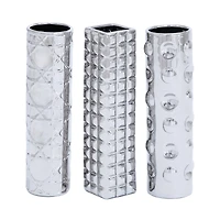 12" Silver Ceramic Glam Vase Set