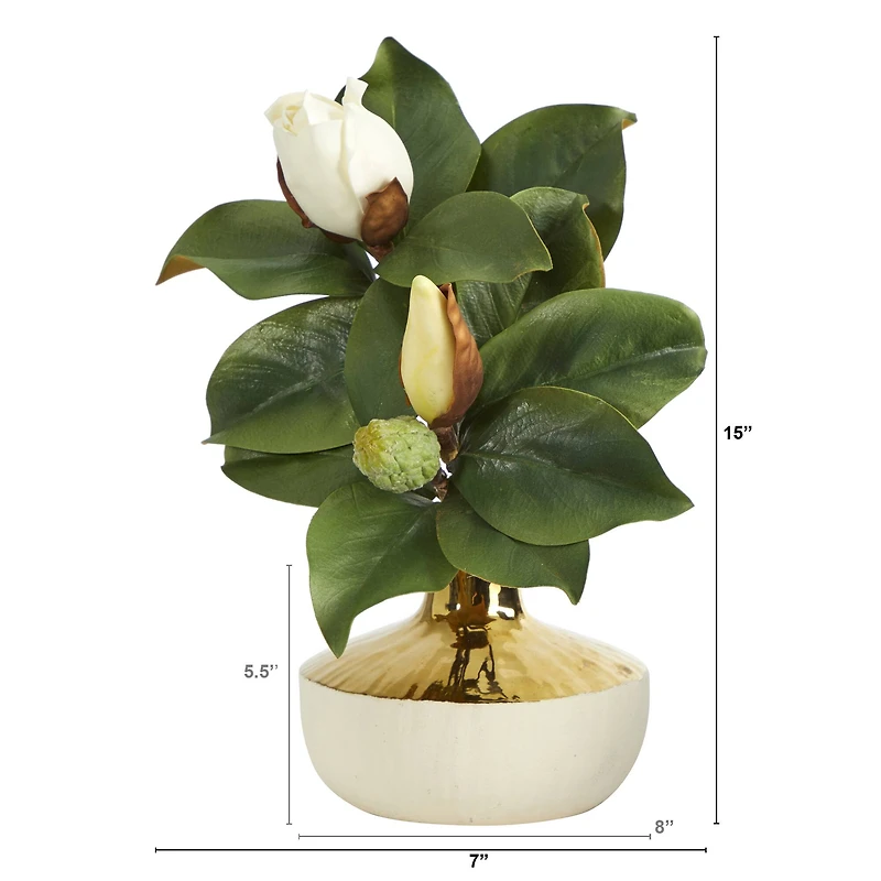 15" Magnolia Plant in Gold & Cream Elegant Planter