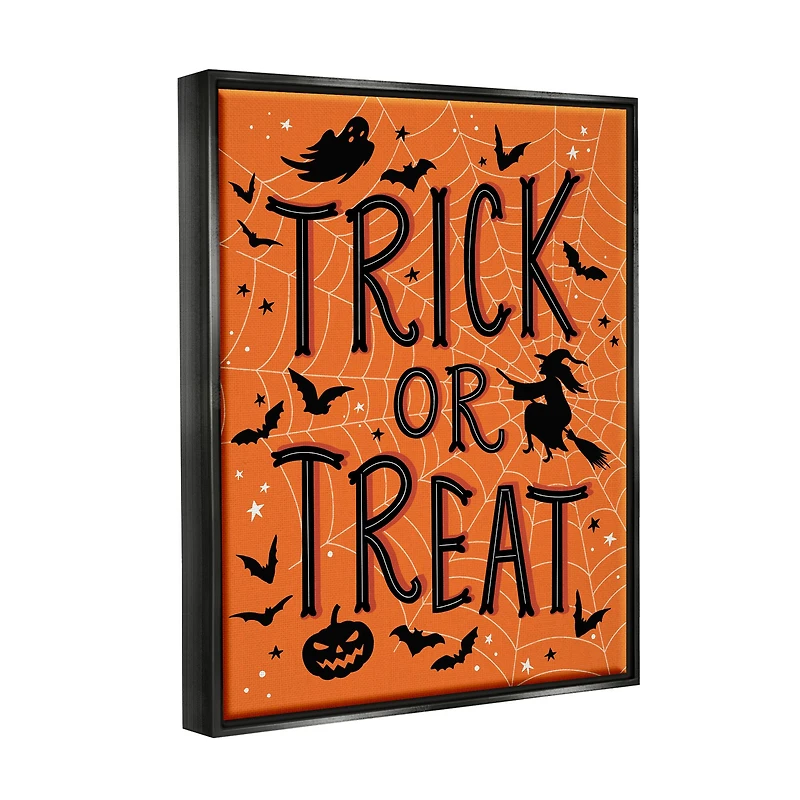 Stupell Industries Trick Or Treat Spider Web Framed Floater Canvas Wall Art