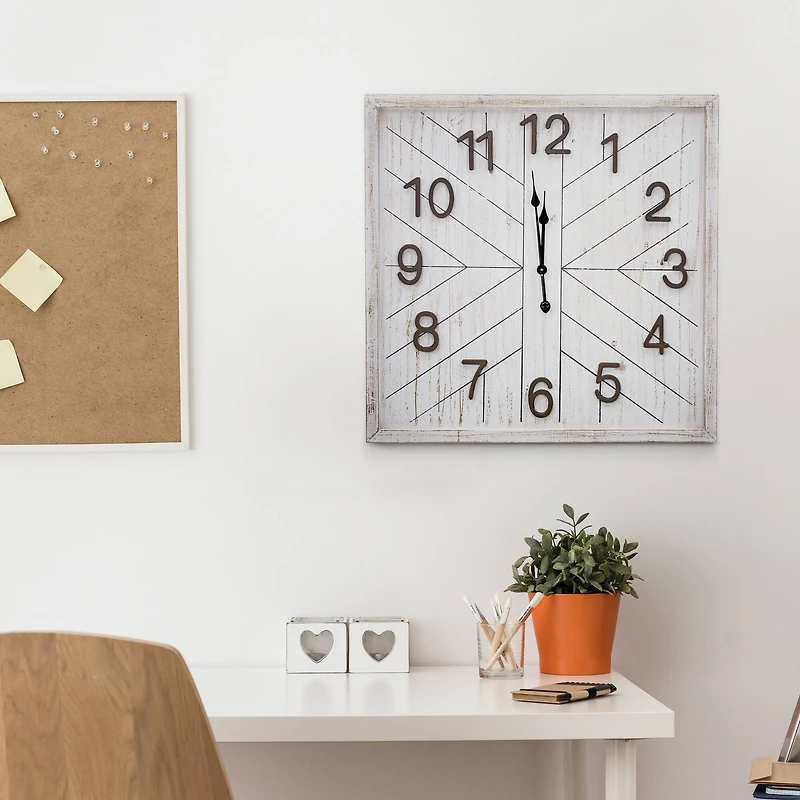 Whitewashed Wood Oversize Wall Clock 32"