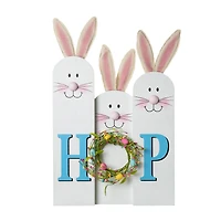 Glitzhome® 29.5" Easter Bunny Family HOP Wooden Porch Sign