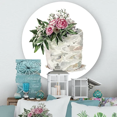 Designart - Pink Roses and White Flowers On Cake