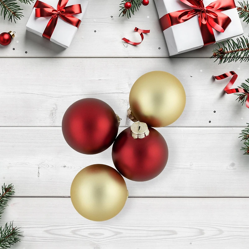72ct. 4" Red & Gold Matte Glass Ball Ornaments
