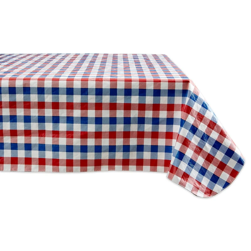 DII® 102" Red, White & Blue Check Vinyl Tablecloth