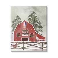 Stupell Industries Snowy Country Barn American Flag Canvas Wall Art