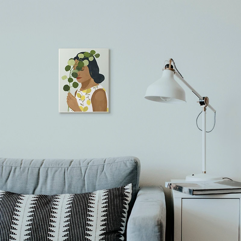 Stupell Industries Woman With Plant Green Fashion Modern Painting, 10" x 15"