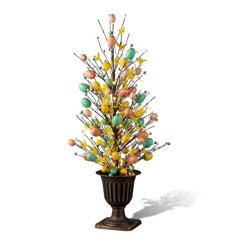 Glitzhome® 36" Lighted Easter Egg & Flower Urn Porch Tree with Timer