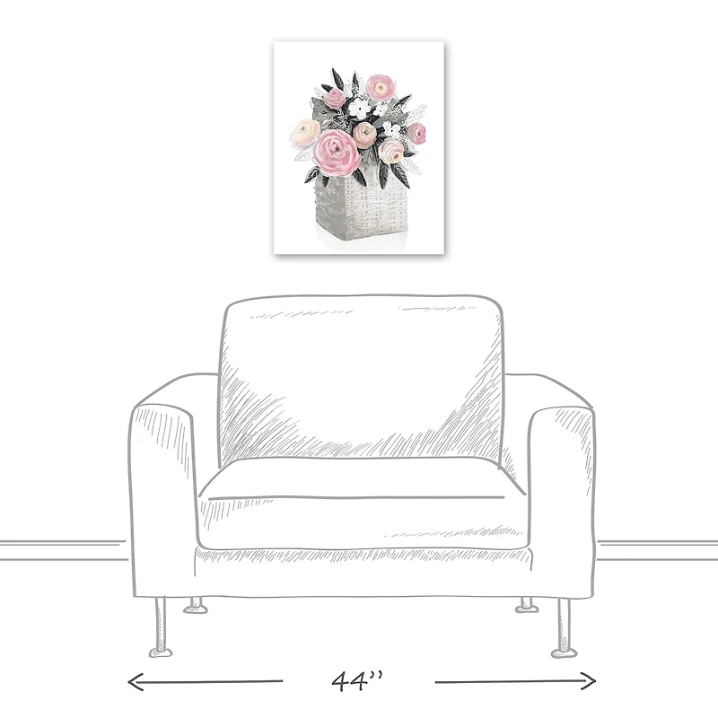 Pink Flower Basket  16" x 20" Canvas Wall Art