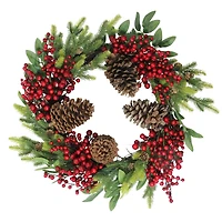 22" Red Berry & Pinecone Wreath