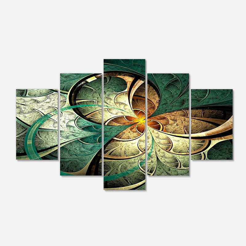 Designart - Dark Yellow Green Fractal Flower - Contemporary Canvas Art Print